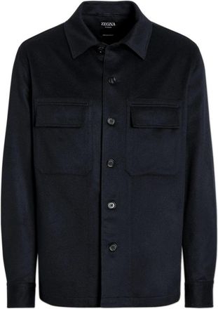 Ermenegildo Zegna Cashmere Shirt Jacket - Heren - Zomerjassen - Blauw - M - Kasjmier - Jassen
