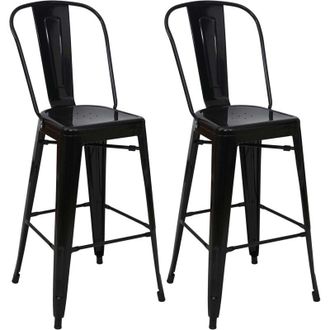 Hhg Set 2x sgabelli con schienale bistrot design industriale HHG 812 metallo verniciato nero
