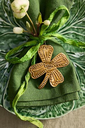Terrain Lucky Clover Embossed Brass Charms, Set of 4