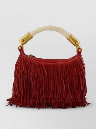 Balmain ebene mini fringes leather shoulder bag