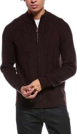 Elie Tahari 1/4-Zip Cable Knit Wool-Blend Mock Neck Sweater