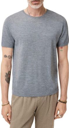John Varvatos Alvito Regular Fit Short Sleeve Wool Sweater in Med Grey at Nordstrom, Size Xx-Large