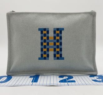 Herm&egrave;s Blue Toile H Pouch (Pre-Owned)