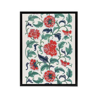 Artery8 Owen Jones Elegant Red Flower Filigree Pattern Framed Canvas Art Print | Size: W24 x H32