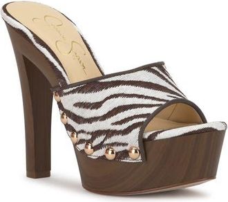 Jessica Simpson Cynlia Platform Slide Sandal in Ivory/Brown at Nordstrom, Size 7.5