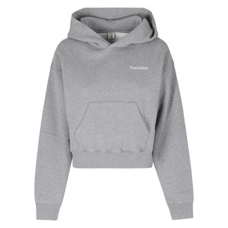 Sporty & Rich Serif Logo Geborduurde Cropped Hoodie - Dames - Sweatshirts & Hoodies - Grijs - Maat: M Katoen