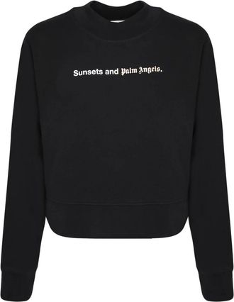 Palm Angels Logo Print Katoenen Sweater - Dames - Sweatshirts - Zwart - M - Katoen - Hoodies & sweatvesten