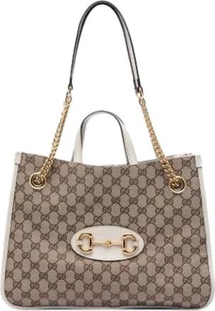 Gucci Pre-owned Tote Bags, female, Beige, Size: ONE SIZE Pre-owned Canvas Satchel