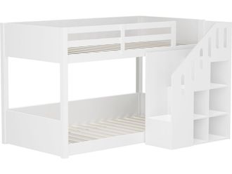 Habitat et Jardin Letto A Castello In Legno Con Scaletta E Contenitori l&eacute;ana - 90 X 190 Cm - Bianco