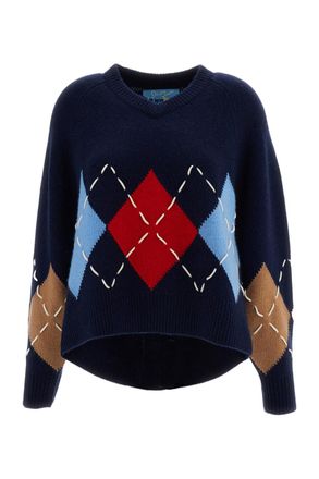 arch4 Blue Sloane Argyle Cashmere Crewneck Sweater