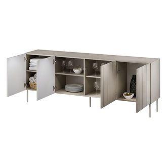 Dmora Aparador Gerace, Aparador De Sal&oacute;n Con Cuatro Puertas Batientes Y Compartimentos Interiores, Elevado Del Suelo, 201 X 42 X 75 Cm, Beige