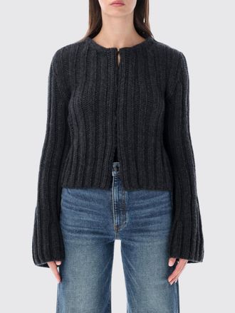 Khaite Ribbed Crewneck Cardigan in Pure Cashmere with Concealed Closure