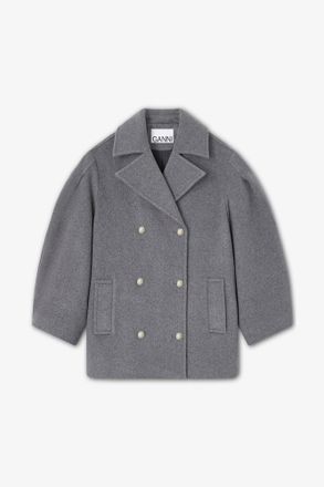 Ganni Grey Wool Oversized Midi Peacoat - Size 10/12 Recycled