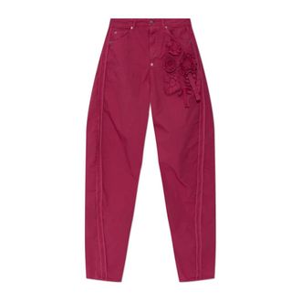 Dsquared2 Wide Trousers, female, Pink, Size: 2XS Flower-appliqu&eacute; Trousers