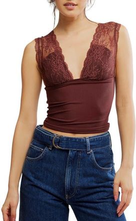 Free People Power Pay Lace Trim Camisole in Bittersweet at Nordstrom, Size X-Large