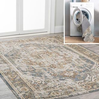 Jonathan Y Designs Keesha Bold Distressed Medallion Low-Pile Machine-Washable Area Rug in Blue/cream at Nordstrom, Size 3Ft 0In X 5Ft 0In
