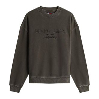 Tommy Jeans Heren Sweatshirt met Geborduurd Logo (Gewassen Zwart)
