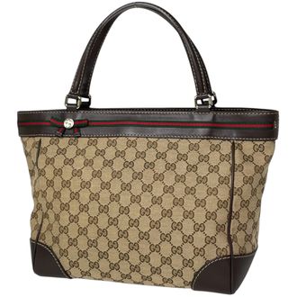 Gucci Sherry Line Brown Gg Canvas Leather Tote Bag (Pre-Owned)