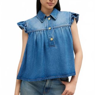Ganni Light Weight Denim Top In Tint Wash