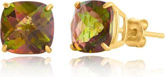 MAX + STONE Sterling Silver or Gold 8mm Cushion Cut Gemstone Birthstone Stud Earrings