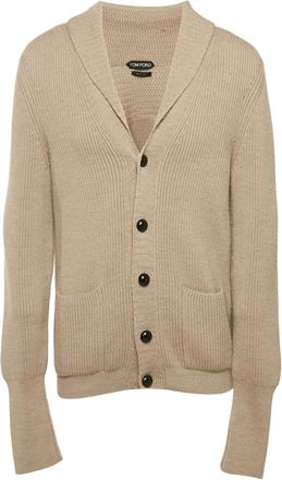 Tom Ford Ribgebreid vest met knopen - Beige