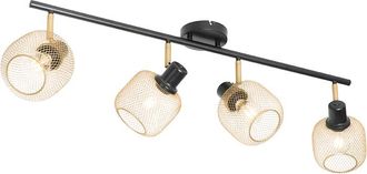 QAZQA Qazqa Industrial Foco Industrial Negro Con Dorado 4-luces - Bliss Mesh Acero Alargada Adecuado Para Led Max. 4 X 40 Watt