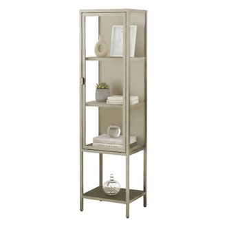Dmora Vitrina Prugna, Aparador De Exposici&oacute;n, Vitrina Multiusos, Aparador De Sal&oacute;n, 42x35 H160 Cm, Crema - Dmora