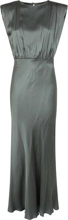Semicouture Maxi jurk met gedrapeerde taille - Dames - Avondkleed - Groen - L - Satijn - Kleedjes