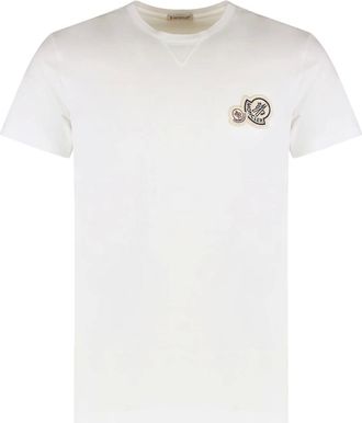 Moncler Tops, Heren, Wit, M, Katoen, T-shirt Ronde Hals van Katoen