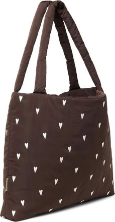 Studio Noos Puffy Mom Bag met hartjesprint - Dames - Shoppers - Bruin - ONE Size - Wol - Tassen