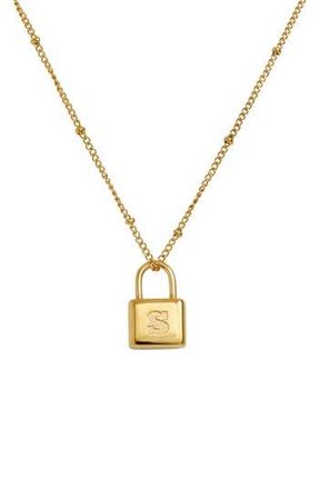 Savvy Cie Jewels Initial Lock Pendant Necklace in Gold - S at Nordstrom Rack