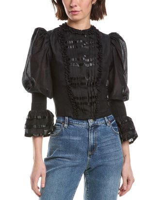 Alice & Olivia Alice + Olivia Vicky Cropped Victorian Silk-Blend Blouse
