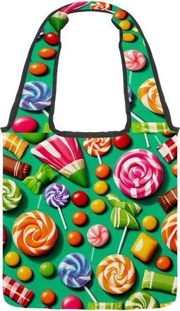 Generic Green Candy Pattern Reversible Canvas Shoulder Tote - Double-Sided Print, 12oz Cotton, 27cm Drop, Fold-Flat Bag for Travel, Shopping, Street Outings