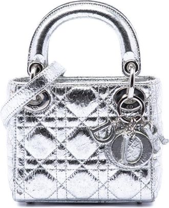 Dior Pre-owned Dior Micro Metallic Crinkled Calfskin Cannage Lady Dior Ladies 12CSUWC10IGV6W50