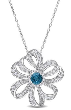 Delmar Sterling Silver Lab Created White & Blue Topaz Flower Pendant Necklace at Nordstrom Rack