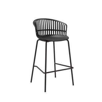 Koketto Home Taburete bajo con respaldo en polipropileno negro