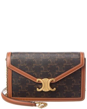 Celine Celine Margo Triomphe Canvas & Leather Wallet On Chain