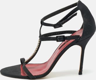 Carolina Herrera Size 37 Black Canvas Ankle Strap Sandals