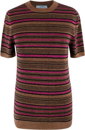 Prada Metallic Striped Short-Sleeve Crewneck Jumper Size XXS