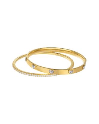 Adornia Adornia 14K Two-Tone Plated Cz Hearts Stacking Bangle Bracelet