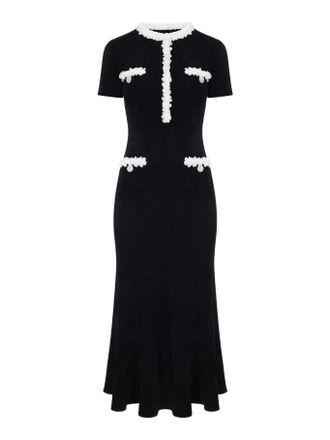 Self Portrait LONG RIBBED KNIT DRESS WITH CONTRASTING FLORAL PROFILES - Self-portrait - Woman