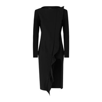 Pinko Pinko - Midi Jurk met Asymmetrische Draping - Dames - Jurken - Zwart - Maat: L Leer