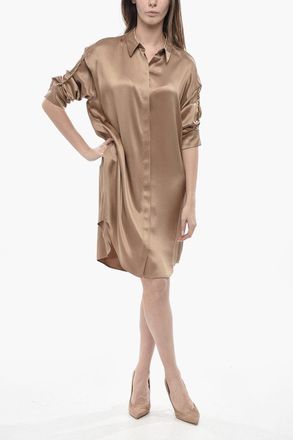 Loewe Silk Satin Shirtdress With Chain Detail Loewe