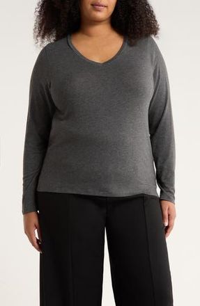 Eileen Fisher V-Neck Long Sleeve T-Shirt in Charcoal at Nordstrom Rack, Size 1X