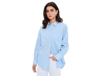 Faherty Coastal Poplin Relaxed Shirt Womens Clothing Blue Current : LG, Cotton