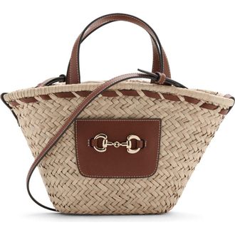 Mango Small Natural Fiber Top Handle Bag in Leather at Nordstrom