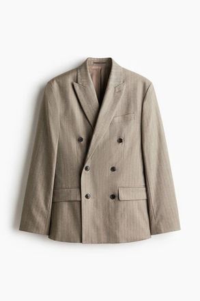 H&M Regular Fit Double-breasted Jacket in Beige/striped at Nordstrom, Size 34