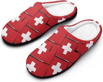 Generic Switzerland Flag Or Banner Cotton Slipper for Women Indoor Outdoor House Shoes Anti-Skid Slippers with Rubber Sole