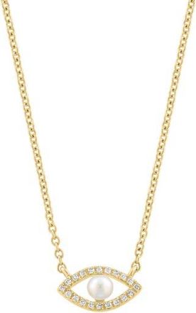 Effy Diamond & Freshwater Pearl Evil Eye Pendant Necklace in White at Nordstrom Rack, Size 18