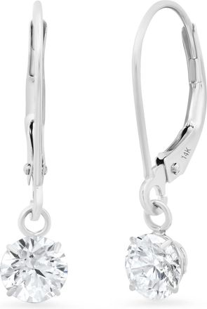MAX + STONE 14k Yellow or White Gold Leverback Cubic Zirconia Dangle Earrings 5mm to 10mm